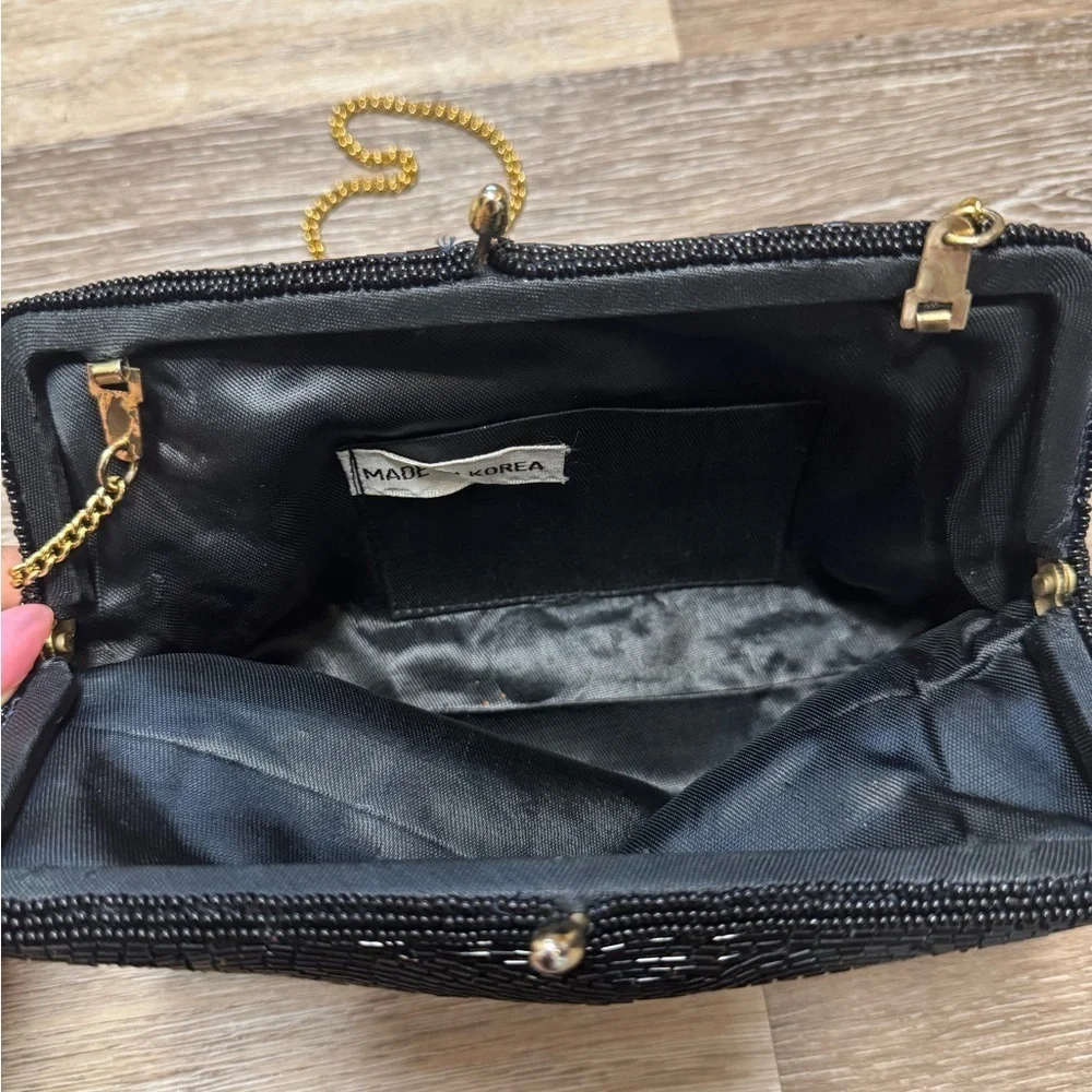 Black Evening Clutch with Gold Chain